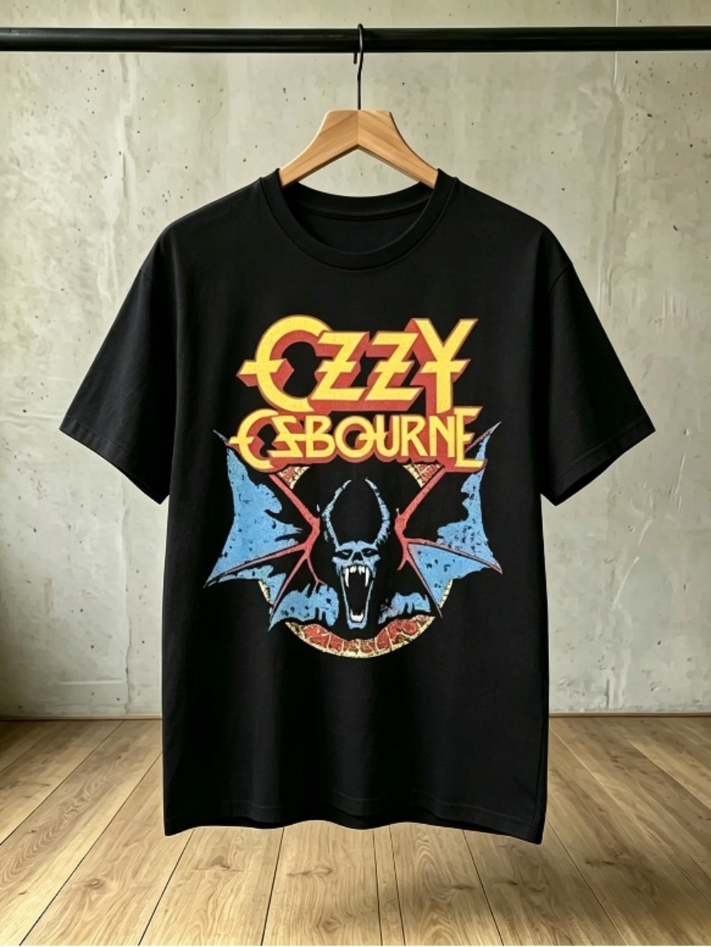 Ozzy Osbourne Retro Bat Devil Black T-shirt Unisex